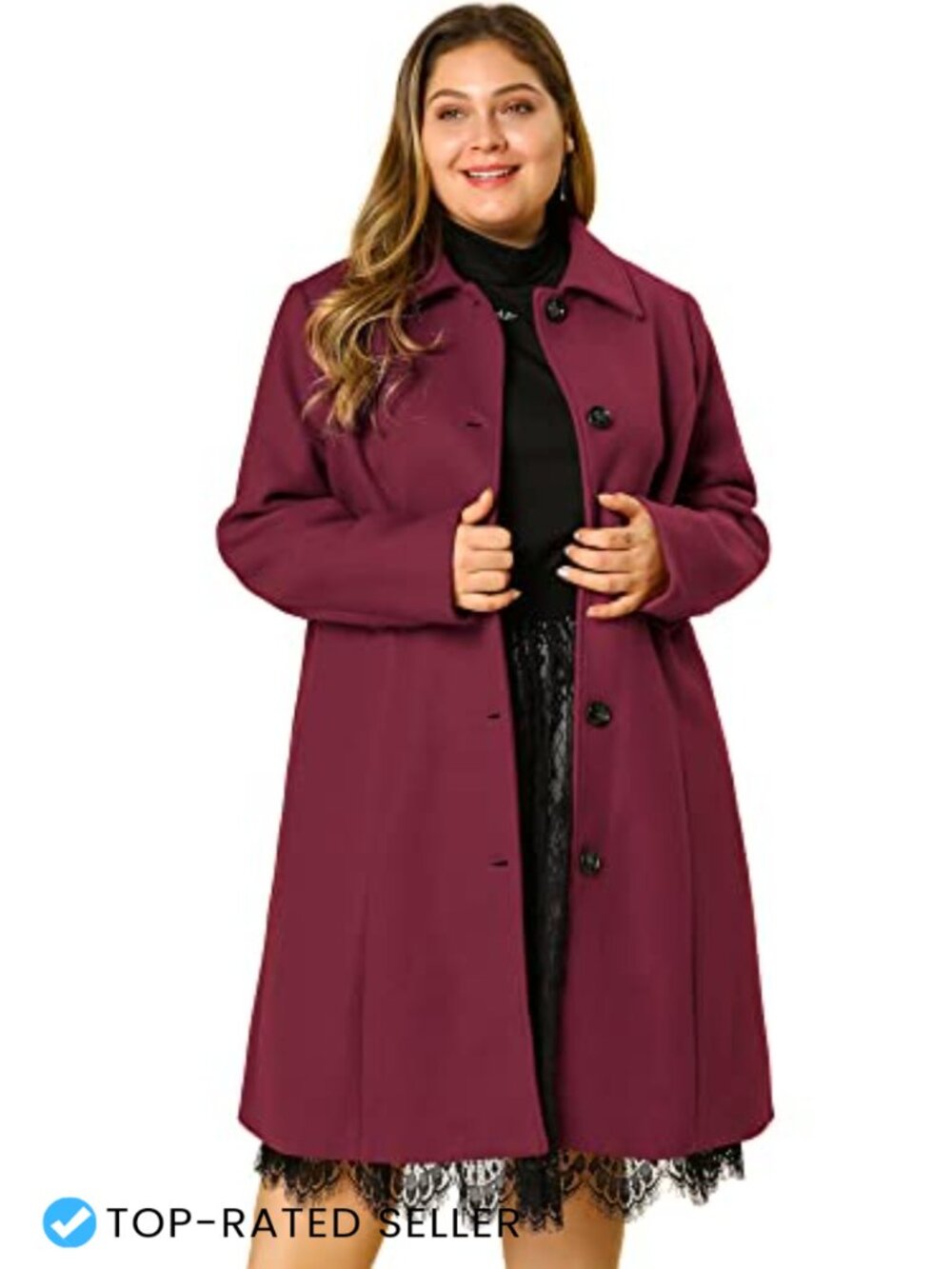 Women Plus Size Plus Size Single Breasted Belted Winter Long Pea Coat